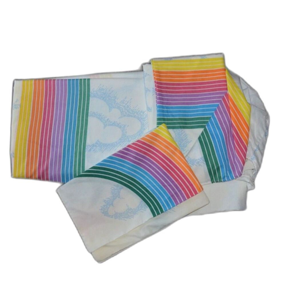 80s Pacific Canadian Sunset Rainbow & Clouds LGBTQ Vintage Full Double sheet set